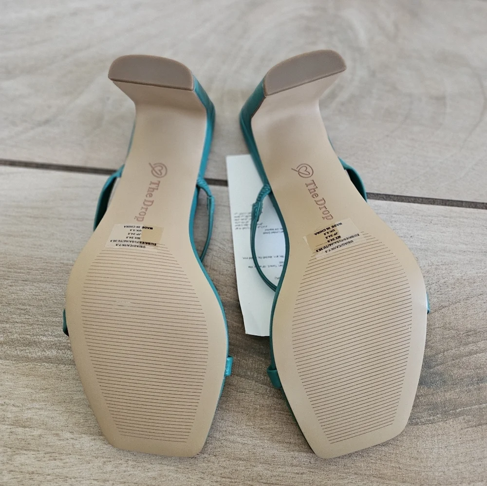 The Drop Teal Green Square Toe Strappy Heeled Sandals Womens 7.5 Minimalist Mule - Picture 8 of 9